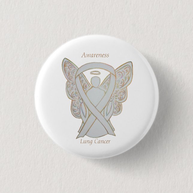 Lung Cancer Awareness Angel Ribbon Art Pin (Front)