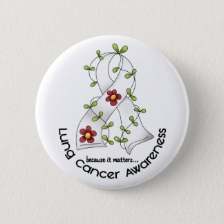 Lung Cancer Awareness FLOWER RIBBON 1 Pinback Button