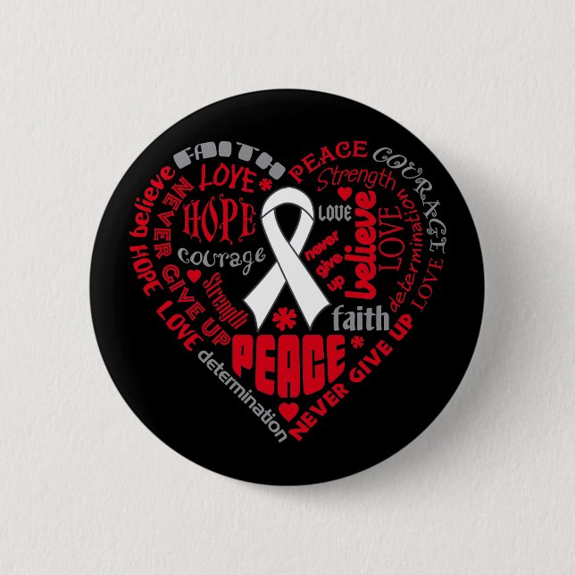 Lung Cancer Awareness Heart Words Pinback Button (Front)