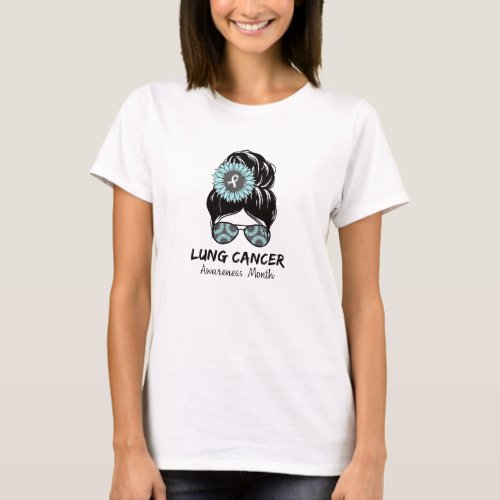 lung cancer awareness messy bun T_Shirt