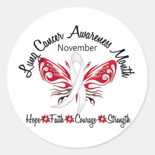 Lung Cancer Awareness Month Butterfly 32 Classic Round Sticker