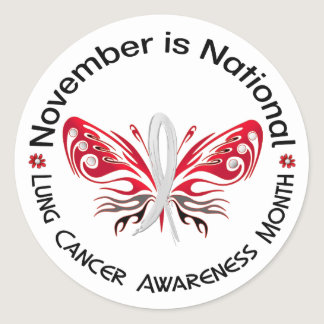 Lung Cancer Awareness Month Butterfly 3.3 Classic Round Sticker