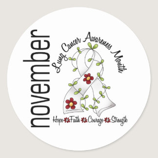 Lung Cancer Awareness Month Flower Ribbon 1 Classic Round Sticker