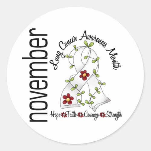 Lung Cancer Awareness Month Flower Ribbon 1 Classic Round Sticker