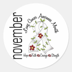 Lung Cancer Awareness Month Flower Ribbon 1 Classic Round Sticker