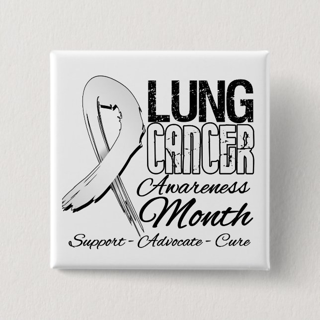 Lung Cancer Awareness Month Grunge Ribbon Pinback Button (Front)