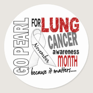 Lung Cancer Awareness Month Pearl Ribbon 1.4 Classic Round Sticker