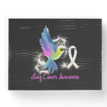 Lung Cancer Awareness Pearl Ribbon Wooden Box Sign