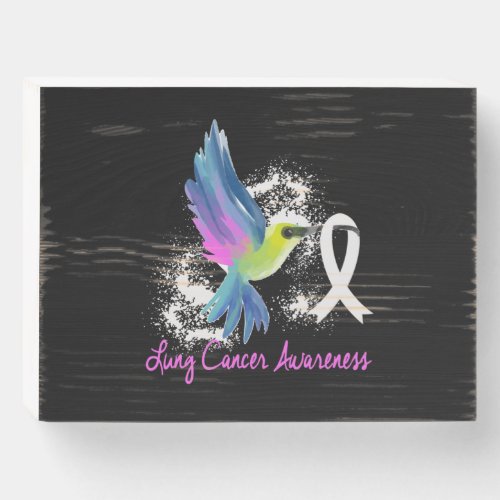 Lung Cancer Awareness Pearl Ribbon Wooden Box Sign