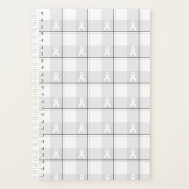 Lung Cancer Awareness Plaid Planner, White Ribbon Planner (Front)