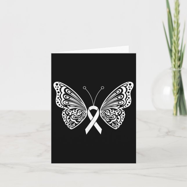 Lung Cancer Awareness White Ribbon Butterfly Wings Card (Front)