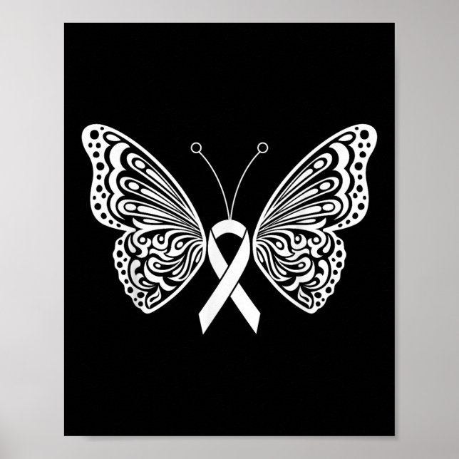 Lung Cancer Awareness White Ribbon Butterfly Wings Poster (Front)