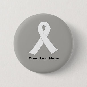 Lung Cancer Awareness White Ribbon Button