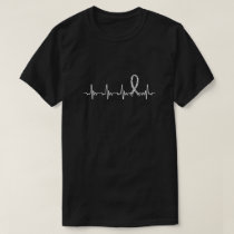 Lung Cancer Awareness White Ribbon Heartbeat T-Shirt