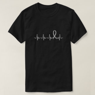 Lung Cancer Awareness White Ribbon Heartbeat T-Shirt