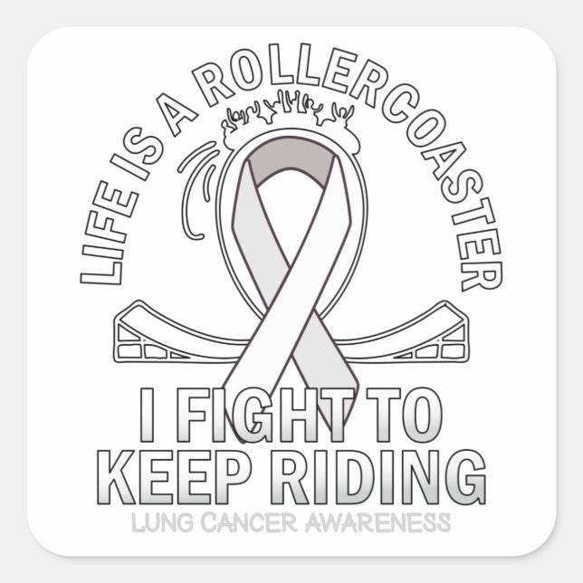Lung cancer awareness white ribbon square sticker (Front)