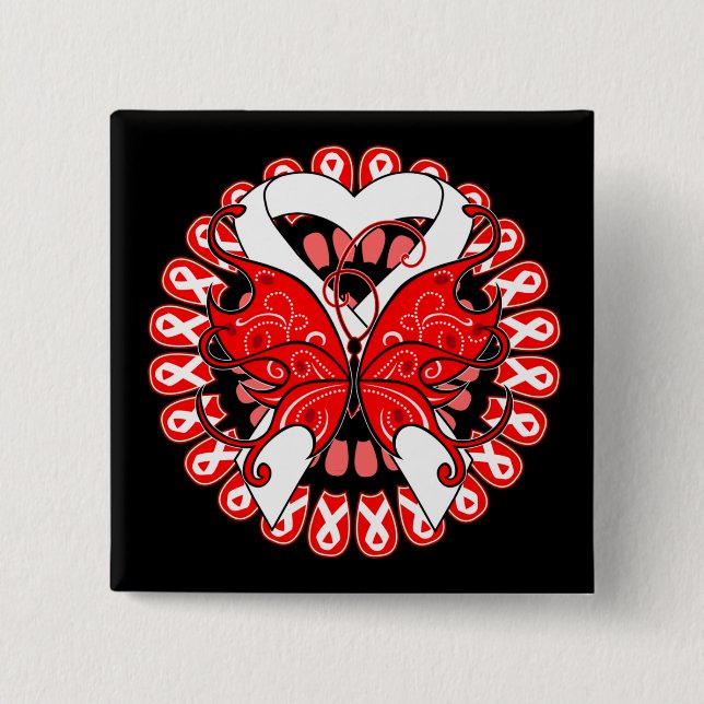 Lung Cancer Butterfly Circle of Ribbons Button (Front)