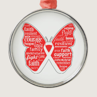 Lung Cancer Butterfly Collage of Words Metal Ornament