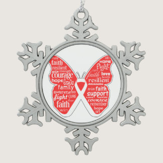 Lung Cancer Butterfly Collage of Words Snowflake Pewter Christmas Ornament