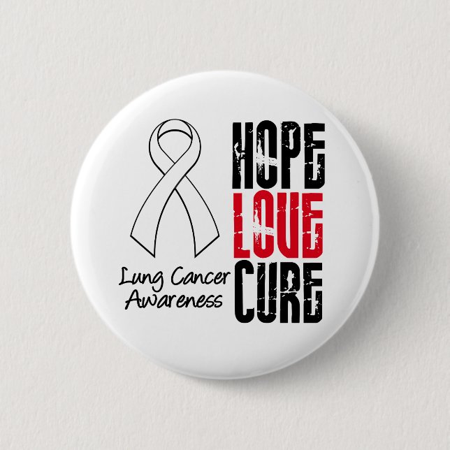 Lung Cancer Cancer Hope Love Cure Ribbon Pinback Button (Front)