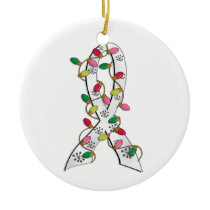 Lung Cancer Christmas Lights Ribbon Ceramic Ornament