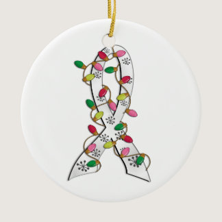 Lung Cancer Christmas Lights Ribbon Ceramic Ornament