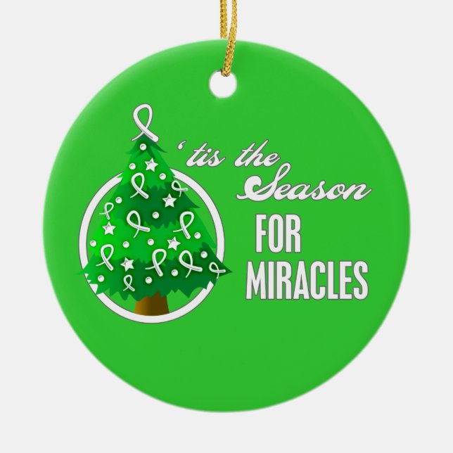Lung Cancer Christmas Miracles Ceramic Ornament (Front)