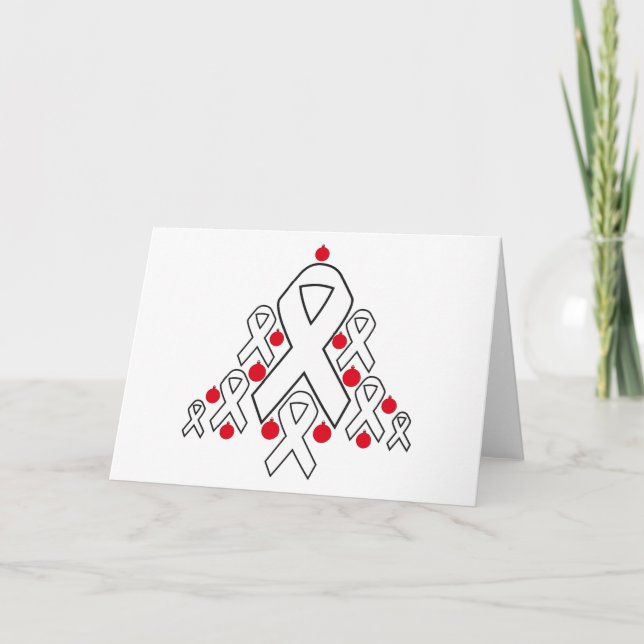 Lung Cancer Christmas Ribbon Tree Holiday Card (Front)