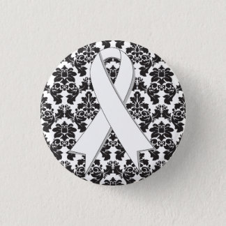 Lung Cancer Damask Pearl Ribbon Pinback Button