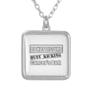 Lung Cancer Do Not Disturb Kicking Butt Silver Plated Necklace