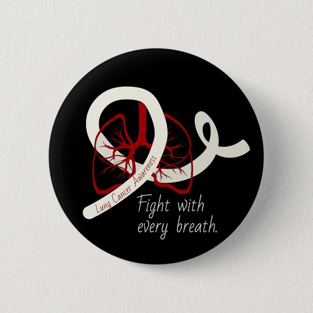 Lung Cancer Fight, lungs and ribbon Button (Front)