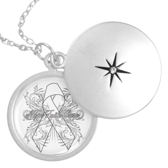 Lung Cancer Flourish Hope Faith Cure Silver Plated Necklace (Front)