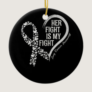 Lung Cancer Her Fight is my Fight Lung Cancer Awar Ceramic Ornament