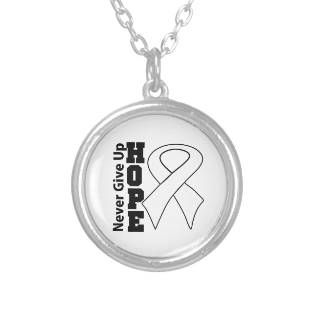 Lung Cancer Hope Never Give Up Silver Plated Necklace (Front)