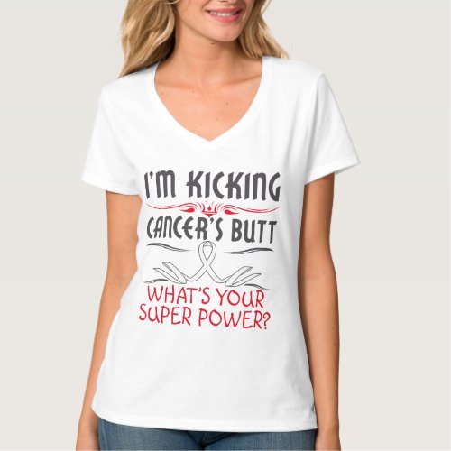 Lung Cancer Kicking Cancer Butt Super Power T_Shirt