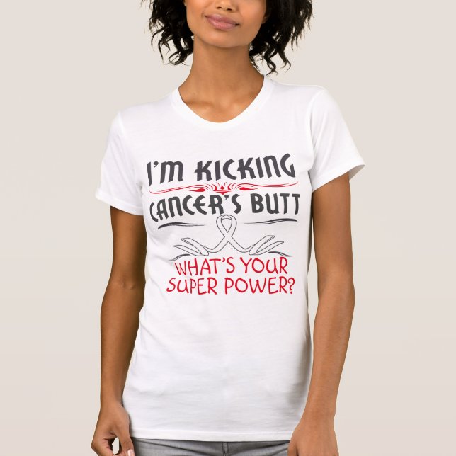 Lung Cancer Kicking Cancer Butt Super Power T-Shirt (Front)