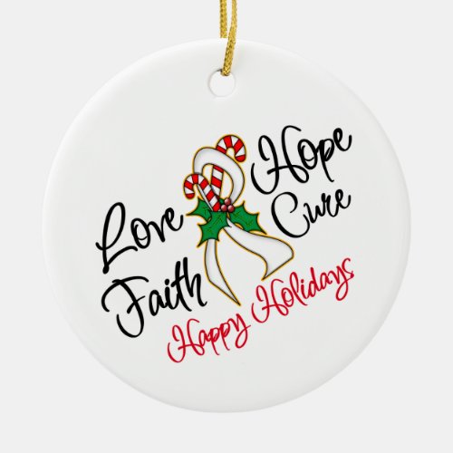 Lung Cancer Love Hope Holidays Ceramic Ornament