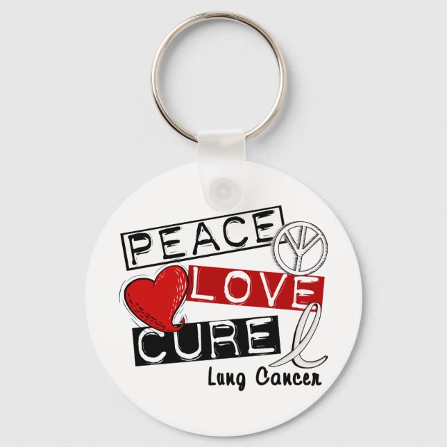 Lung Cancer PEACE LOVE CURE 1 Keychain (Front)