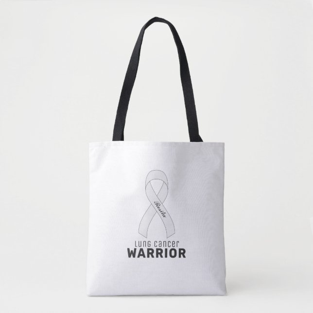 Lung Cancer Ribbon White Tote Bag (Front)
