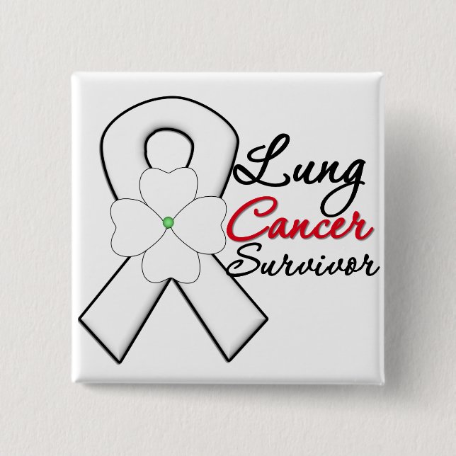 Lung Cancer Survivor Flower Ribbon Button (Front)
