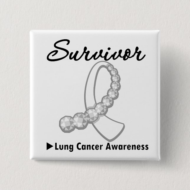 Lung Cancer Survivor Gemstone Ribbon Button (Front)