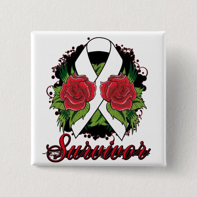 Lung Cancer Survivor Rose Tattoo Pinback Button (Front)