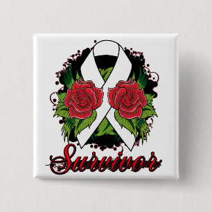 Lung Cancer Survivor Rose Tattoo Pinback Button