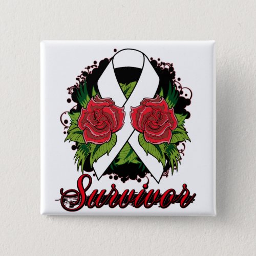 Lung Cancer Survivor Rose Tattoo Pinback Button