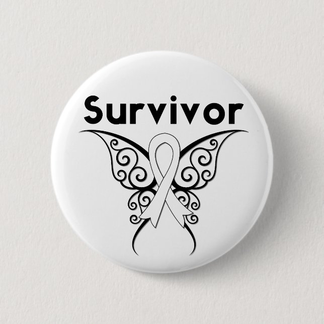 Lung Cancer Survivor Tribal Butterfly Pinback Button (Front)