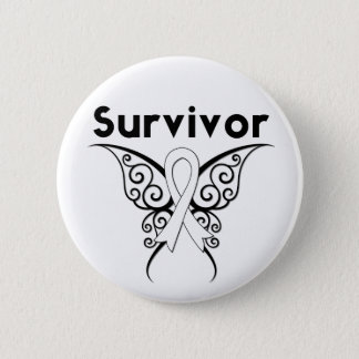 Lung Cancer Survivor Tribal Butterfly Pinback Button