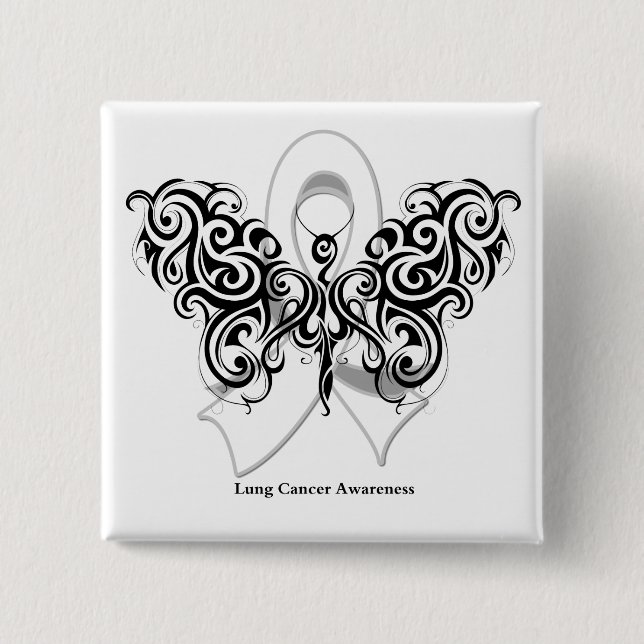 Lung Cancer Tribal Butterfly Ribbon Pinback Button (Front)