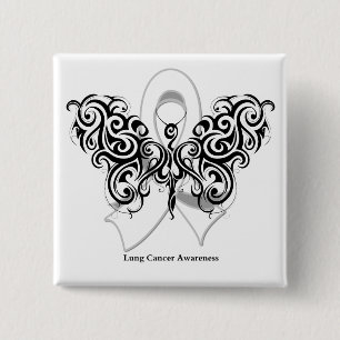 Lung Cancer Tribal Butterfly Ribbon Pinback Button