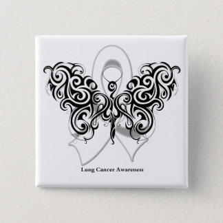 Lung Cancer Tribal Butterfly Ribbon Pinback Button