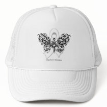 Lung Cancer Tribal Butterfly Ribbon Trucker Hat